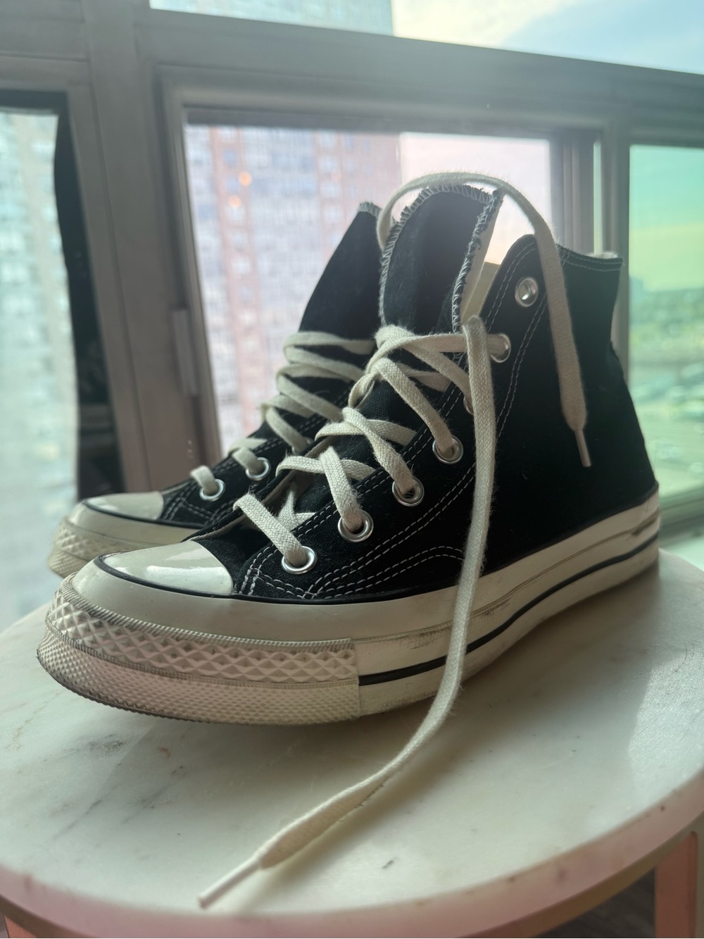 Classic Black High-Top Canvas Sneakers with White Trim